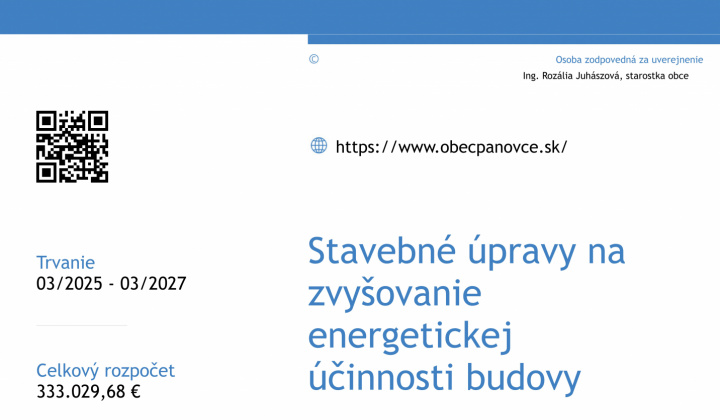 Fotka - Stavebné úpravy a zvyšovanie energetickej účinnosti obecného úradu v Paňovciach